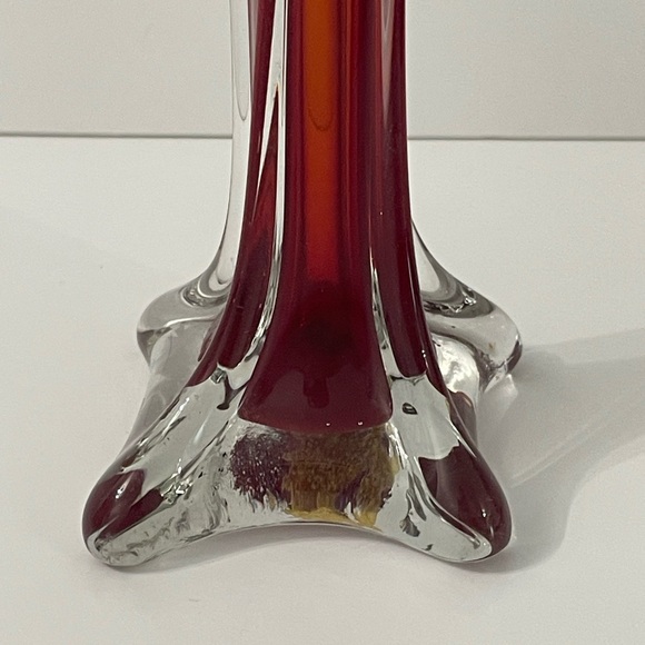 Vintage Mid Century Modern Soliflore Orange Red Amber Glass Bud Vase 10” H - Picture 2 of 6